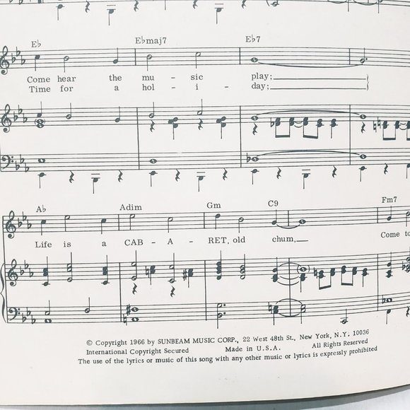 Cabaret Piano Sheet Music Harold Prince John Kander Fred Ebb Musical 1966 - Picture 4 of 5